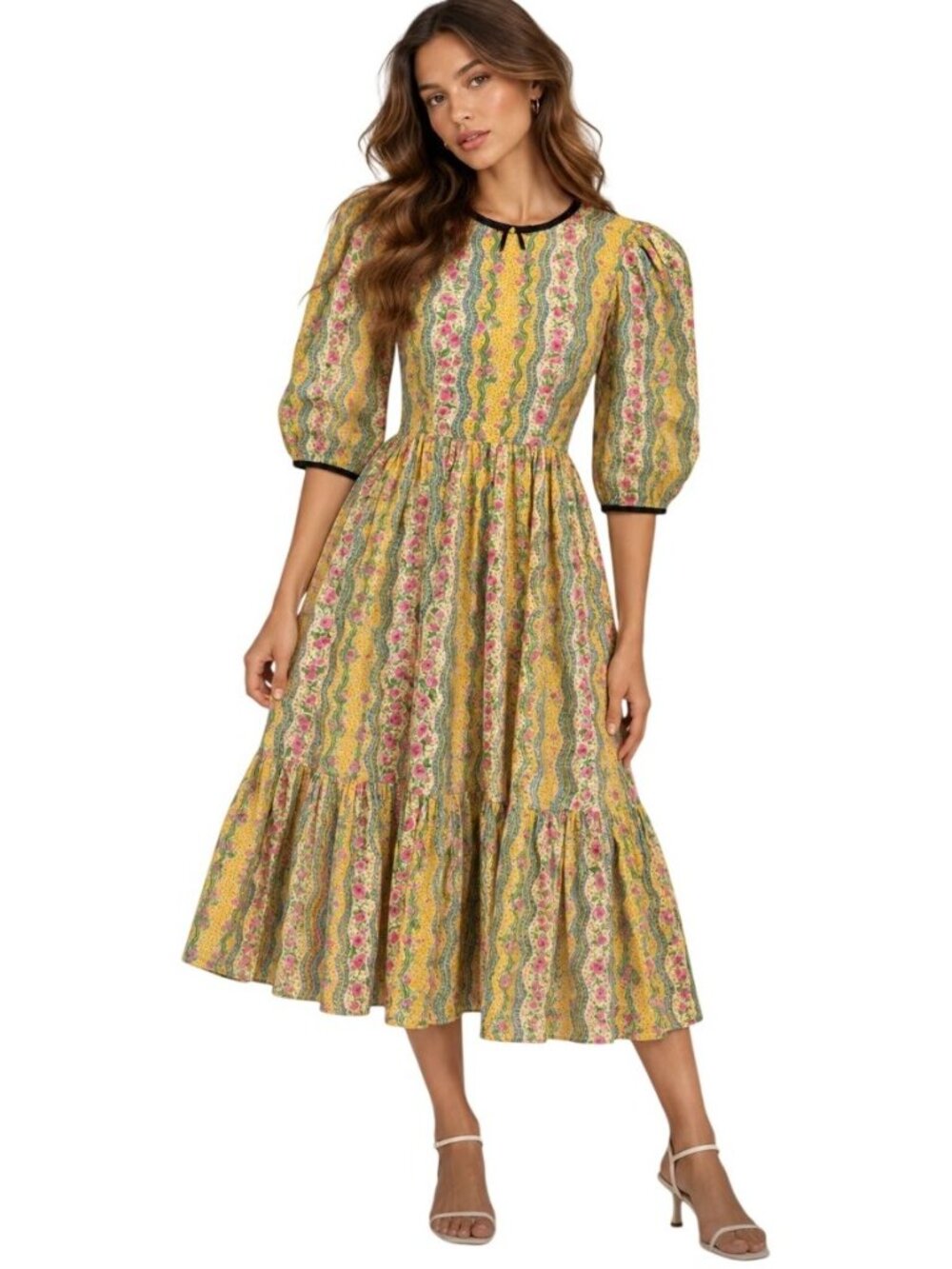 Cath Kidston Sweet Pea Striped Drop Waisted Dress - Size 2